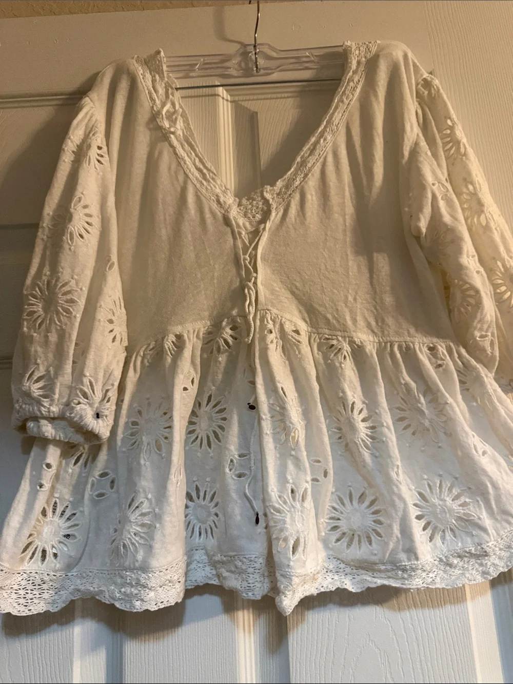 Free People Sweeter Side Eyelet Top Ivory Boho Peplum Blouse Size Small NWOT